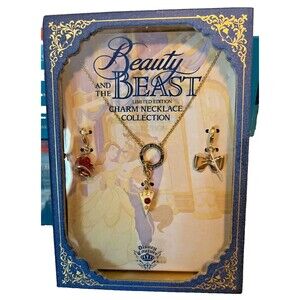Disney Couture Beauty and Beast Charm Collection Necklace New in Box Limited Ed